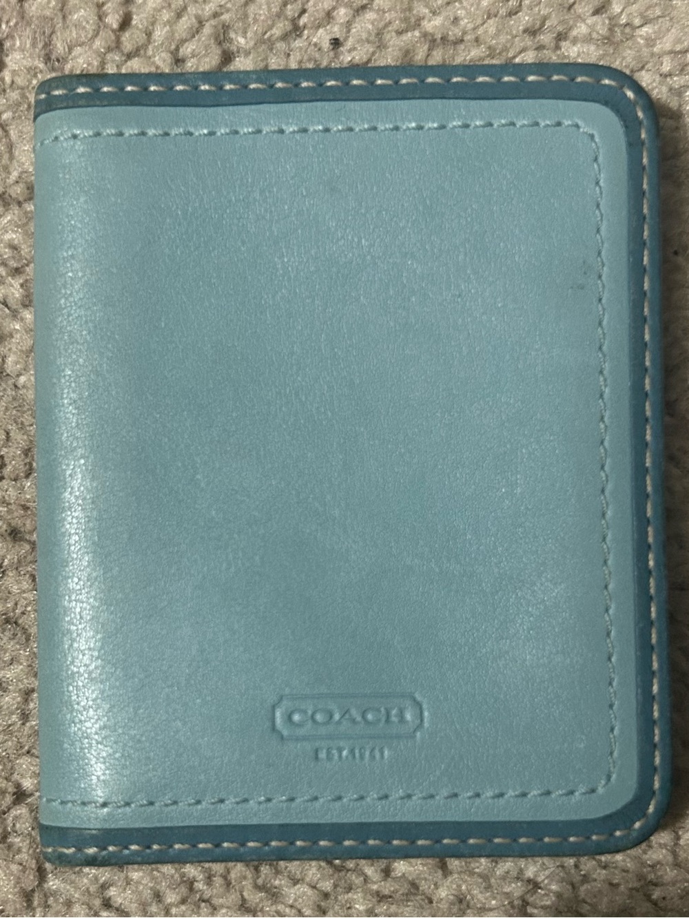 Coach Light Blue Leather Bifold ID Passcase Wallet | Slim Card Holder | Genuine